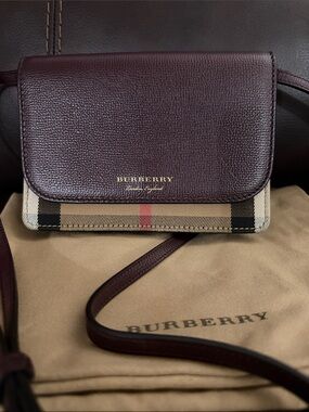 Burberry Burgundy Leather & Vintage Check Crossbody